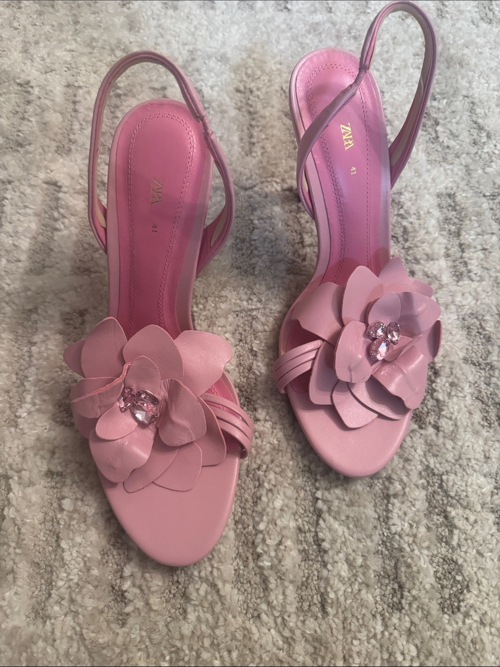 ZARA Pink Floral Jewel Slingback Heels